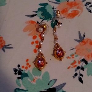 Pearl and pink gem earrings